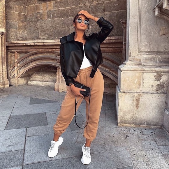 Pants - High Waisted Joggers-Camel